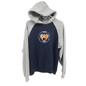 Mens Holloway Dark Blue Gray Hoodie Sweatshirt Soccer Ball Print Size L